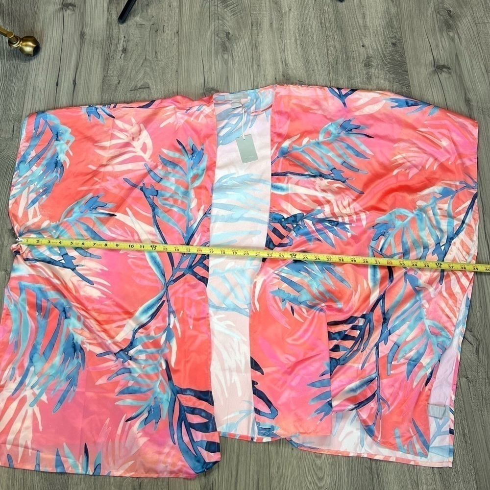 Nordstrom NWT Print Ruana Kimono Duster Swim Cover Up One Size Coral Summer - Picture 3 of 11